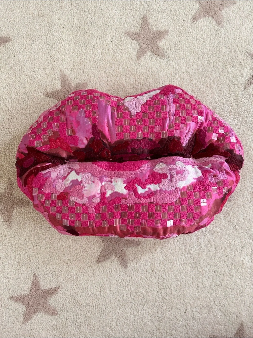 MacKenzie-Childs Hot Pink Pucker Up Lip Pillow